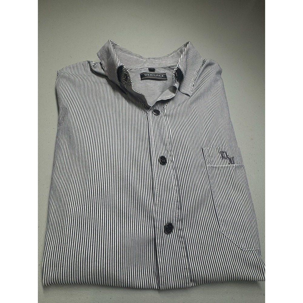 Versace Jeans Couture Mens Black Stripe Short Sleeve Western Button Down Shirt L